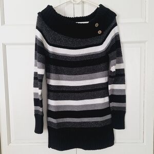 White House Black Market Black and Gray Striped Sweater